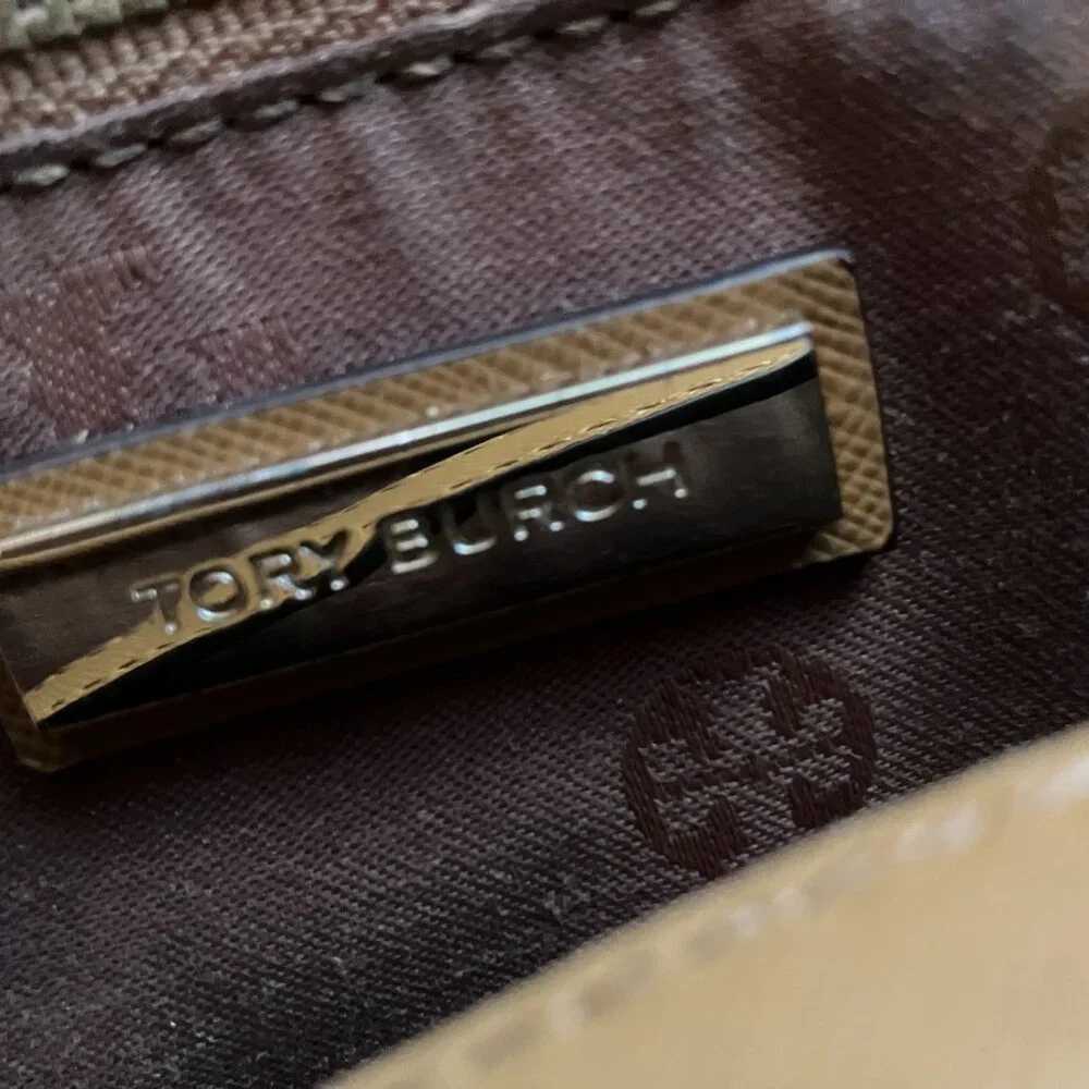 Tory Burch Double Zipper Beige/Tan Leather Tote Bag Top Handle & Strap - Picture 9 of 15